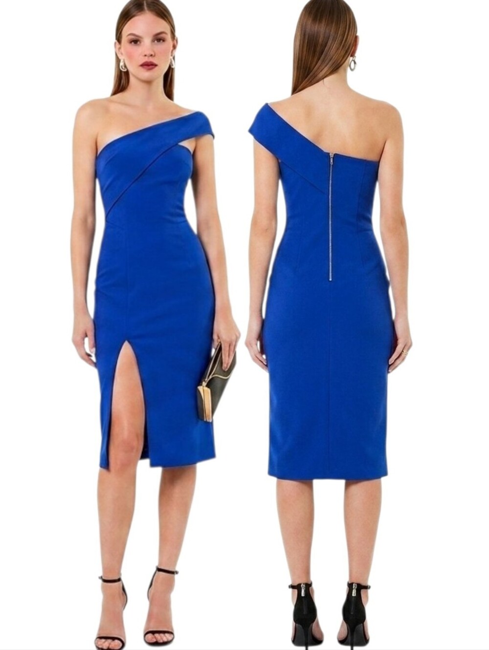 NICHOLAS Cobalt Blue One Shoulder Sheath Cocktail Dress - Size 4
